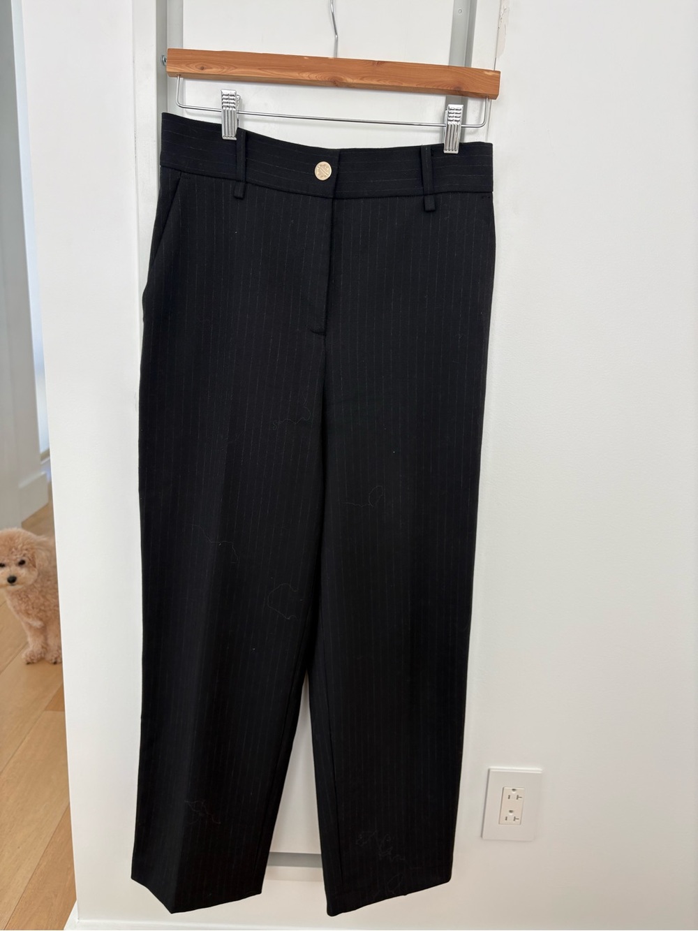 Maje Black Pinstripe Cropped Trousers